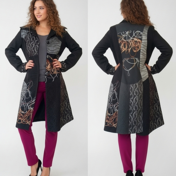 Vintage Papillon Overcoat Jacket Black Gray Orange Size Small Medium - Picture 1 of 7